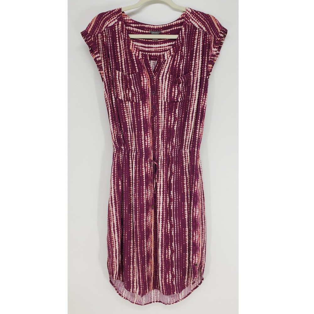 Eddie Bauer Shirt Dress 6 TALL 6T Casual Sundress‎ High Low Hem Tie Dye Burgundy